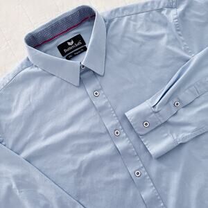 Butter Cloth Mens 3XL XXXL Long Sleeve Flip Cuff Solid Light Blue Button Down